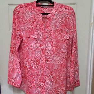 Calvin Klein Red and White Patterned Blouse